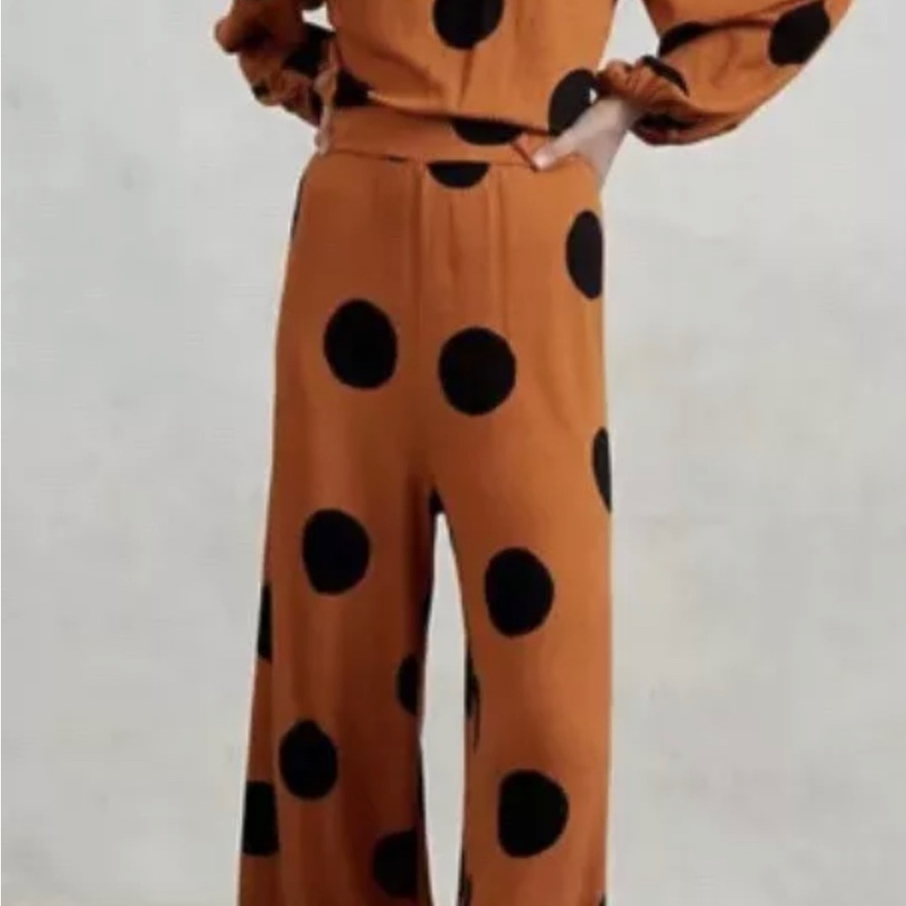 Polka Dot Wide-Leg Pants - Rust/Black - Picture 2 of 10